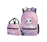 OPENARTUP Axolotl Backpack for Girls with Lunch Box Insulated Elementary School Backpacks for Girls 2nd Grade School Bag Little Kid Backpack 17 Inch Laptop Snack Bag for Picnic