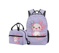 OPENARTUP Axolotl Backpack with Lunch Box Girls Back to School Bag 1st Grade Purple Elementary Backpacks Kids Kawaii Backpack Large Capacity Bookbag 8-12 Insulated Lunch Pouch