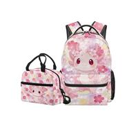 OPENARTUP Axolotl Backpack with Lunch Box Girls Back to School Bag 6th Grade Pink Elementary Backpacks Kids Kawaii Backpack Large Capacity 10-12 Insulated Lunch Boxes