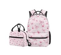 OPENARTUP Bow Backpack for Girls with Lunch Box Elementary Pink School Backpacks for Girls 2nd Grade School Bag Little Kid Backpack 17 Inch Laptop Cooler Lunchbox Insulated for Hiking