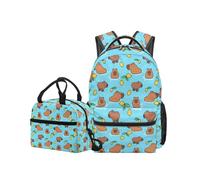 OPENARTUP Capybara Backpack for Girls Backpack and Lunch Box Set 1st Grade Blue Backpacks Ages 8-10 Back to School Bag Cooler Lunch Pouch Kid Backpacks Large Capacity