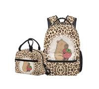 OPENARTUP Capybara Backpack for Girls with Lunchbox School Backpack Cheetah Backpacks Kids Lunch Boxes Insulated Lunchbox Big Capacity Backpacks Elementary School for Hiking