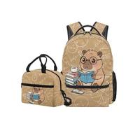 OPENARTUP Capybara Backpack for School Girls Backpack and Lunch Box Set 6th Grade Backpacks Ages 8-10 Cooler Lunch Pouch Kid Backpacks Big Capacity Back to School Bag