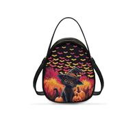 OPENARTUP Cat Womens Shoulder Bag,Compact and Portable Anti Theft Double Layer Fashion and Lightweight Bat Pumpkin Witch Hat Leather Handbags for All Seasons,Cycing,Workout,All Saints' Day,Travel