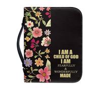 OPENARTUP Colorful Floral Bible Cover for Women, Extra Large Bible Cover Case with Bookmark Handle, Waterproof Bible Bag for Study Supplies, I Am A Child of God