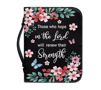 OPENARTUP Colorful Floral Bible Covers with Bookmark Zipper, Extra Large Bible Case for Women, Handle Bible Bag, Those Who Hope in The Lord Renew Their Strength