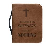 OPENARTUP Cross Bible Cover for Men, Brown Leather Bible Case with Handle and Pocket, Waterproof Bible Bag with Study Supplies, The Lord is My Shepherd I Lack Nothing