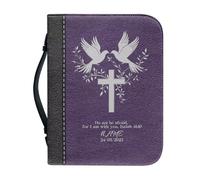 OPENARTUP Cross Bible Cover for Women Men, Purple Leather Bible Case with Handle and Pocket, Waterproof Bible Bag with Study Supplies, Do Not Be Afraid for I Am with You