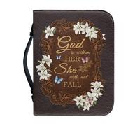 OPENARTUP Daisy Bible Bags with Pockets, Brown Bible Covers Case for Women with Zipper, Bible Cover Case Leather Women, Bible Case with Handles, God is Within Her She Will Not Fall