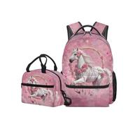 OPENARTUP Horse Backpack for School Girls Backpack and Lunch Box Set 1st Grade Backpacks Ages 8-10 Insulated Lunch Pouch Kid Pink Backpacks Large Capacity Back to School Bag