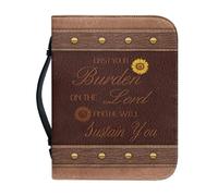 OPENARTUP Horse Bible Cover Case for Men, Brown PU Leather Bible Case with Handle and Pocket, Bible Bag with Study Supplies, for When I Am Weak Then I Am Strong