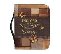 OPENARTUP Leather Butterfly Bible Cover with Bookmark Pocket, Bible Case with Bible Verse The Lord is My Strength and Song, Waterproof Zipped Bible Bag Study Supplies