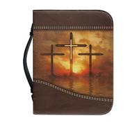 OPENARTUP Leather Cross Bible Cover with Bookmark, Bible Bag with Zipper Pocket, Large Bible Cover Case with Scripture: God Said Let There Be Light, Durable Bible Case