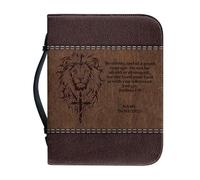 OPENARTUP Lion Bible Cover Case with Scripture, Bible Covers with Study Supplies, Brown Bible Bag with Zippered Pocket, Brown Bible Case, Be Strong and Courageous