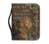 OPENARTUP Lion Cross Bible Cover PU Leather with Pocket Zipper, Bible Case with Pen Holders, Bible Bag for Church Carrying Accessories, for We are Saved by Hope