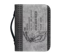 OPENARTUP Lion of Judah Bible Bag for Men, Gray Bible Case with Handle and Pocket, Bible Cover PU Leather Bible Case with Study Supplies, Be Strong and Courageous