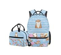 OPENARTUP Otter Backpack for School Girls Backpack and Lunch Box Set 1st Grade Backpacks Ages 8-10 Insulated Lunch Pouch Kid Blue Backpacks Large Capacity School Bag for Picnic