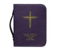 OPENARTUP Purple Bible Case with Zipper Pocket, PU Leather Bible Cover Large for Women, Floral Bible Carry Case with Bible Verse: Love One Another As I Have Loved You