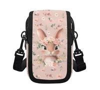 OPENARTUP Rabbit Phone Crossbody Bag for women Antitheft 2 Zipper Pockets Pink Flowers Lightweight and Fashion,Suitable for Daily Life at Work,All Seasons,Shopping,Traveling,Cycing