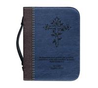 OPENARTUP Vintage PU Leather Bible Case with Pen Holders, Blue Bible Cover with Pocket Zipper, Bible Bag for Church, Strong and Sturdy Book Case, Be Humble and Gentle
