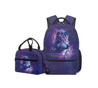 OPENARTUP Wolf Backpack for Girls Backpack and Lunch Box Set 1st Grade Backpacks Ages 8-10 Bookbag Kid Backpacks Cooler Lunch Box Leakproof Large Capacity School Bag