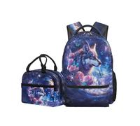 OPENARTUP Wolf Backpacks for Girls Pink Backpack and Lunch Box Set 1st Grade Backpacks Ages 8-10 Leakproof Lunch Pouch Kid Backpacks Large Capacity School Bag for Picnic