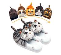 Openhahaha Funny Cat Slippers for Woman Indoor, Warm and Comfy Winter Women's Slippers, Memory Foam House Shoes with Non-Slip Sole, Cat Gifts for Women/Men’s (Grey)