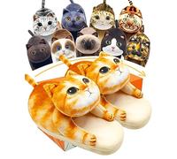 Openhahaha Funny Cat Slippers Women, Memory Foam House Slippers With Non-Slip Sole, Fluffy Women'S Slippers Indoor,Warm Comfy Ladies Slippers Winter,Gifts for Cat Lovers (Orange)
