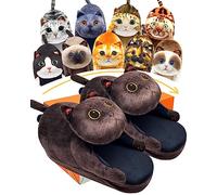 Openhahaha Funny Cat Slippers Women, Memory Foam House Slippers With Non-Slip Sole, Fluffy Women'S Slippers Indoor,Warm Comfy Ladies Slippers Winter,Gifts for Cat Lovers (Black)