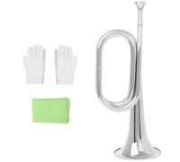 Opening Bugle Horn C-Tone Brass Mouthpiece, Silver-Tone School Package, White Gloves, Care Cloth, Assembly Practice Instrument Use Ceremonial Bugle School Horn Brass Instrument Beginner Practice Event