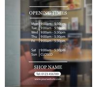 Opening Hours Personalised Times Customised Window Shop Sign Vinyl Decal Sticker Decal