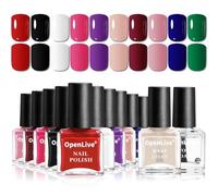 OpenLive OPENLIVE Nail Polish Set: Comes with 10 vibrant colours, 1 base bottle and 1 bottle of top coat, quick drying, our pigments have high coverage to hold them
