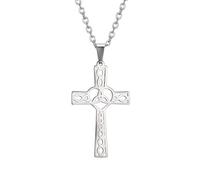 Openwork Celtic Knot Heart Cross Silver Necklace Religious Christian Catholics Choker Christmas Birthday Jewellery Gift for Women Daughter Granddaughter