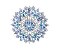 Openwork Diamond-Encrusted Crystal Flower Brooch Female Corsage Pin, White K-Hook-Blue