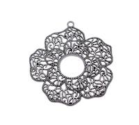 Openwork Large Flower Pendant Charms For Diy Jewelry Starter Kits, 67x60mm, Antique Silver Color, 2 Pieces