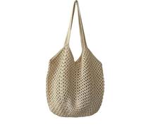 Openwork Mesh Crochet Straw Tote Bag for Women, Large Woven Hobo Handbag, Simple Summer Beach Bag (Beige)