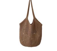 Openwork Mesh Crochet Straw Tote Bag for Women, Large Woven Hobo Handbag, Simple Summer Beach Bag (Coffee)