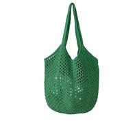 Openwork Mesh Crochet Straw Tote Bag for Women, Large Woven Hobo Handbag, Simple Summer Beach Bag (Green)