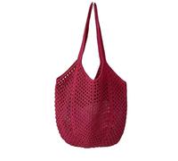 Openwork Mesh Crochet Straw Tote Bag for Women, Large Woven Hobo Handbag, Simple Summer Beach Bag (Red)
