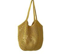 Openwork Mesh Crochet Straw Tote Bag for Women, Large Woven Hobo Handbag, Simple Summer Beach Bag (Yellow)