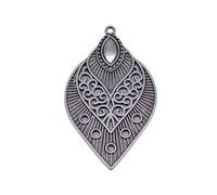 Openwork Spindle-Shaped Earrings Pendant Charms For Diy Jewelry Crafts, 51x30mm, Antique Silver Color, 4 Pieces