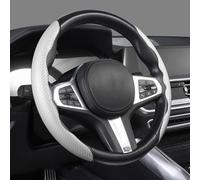 OPeque Carbon Fiber Leather Car Steering Wheel Covers for Renault Zoe I 2012-2019/ Renault Zoe I 2019-2023, Anti-slip Sports Segmented Steering Wheel Protector, Fit Four Seasons,White