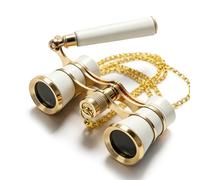 Opera Glass Theatre Glass, Foldable Opera Glass, 3 x 25 Theatre Glass, 3X Magnification, with Adjustable Handle and Chain, Women's Metal Telescope for Theatre, Concert, Opera and Horse Racing with