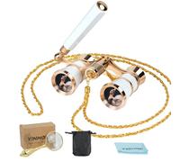 Opera Glasses 3X25 with Adjustable Handle,Chain,Magnifying Glass,BK9 Optical Prism, Mini Compact Vintage Theater Binoculars for Women YINMONE Adults Kids in Opera Musical Concert-White