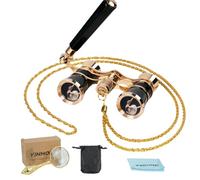 Opera Glasses 3X25 with Adjustable Handle,Chain,Magnifying Glass,BK9 Optical Prism, Mini Compact Vintage Theater Binoculars for Women Adults Kids in Opera Musical Concert-Black