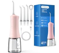 Operan 300ml Cordless Water Dental Flosser, Portable Water Flossers for Teeth, 4 Pulse Modes IPX7 Waterproof Oral Irrigator with 4 Tips, 21 Days Runtime for Travel, Home, Braces, Gum Care, Pink+1Pack