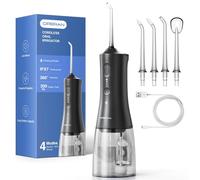 Operan 300ml Cordless Water Dental Flosser, Portable Water Flossers for Teeth, 4 Pulse Modes IPX7 Waterproof Oral Irrigator with 4 Tips, 21 Days Runtime for Travel, Home, Braces, Gum Care, Black+1Pack