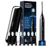 Operan Rechargeable Sonic Toothbrushes with 5 Modes 2 Min Smart Timer IPX7 Waterproof 40,000 VPM Motor with 8 Brush Heads & Travel Case Electric Toothbrush for Adults (Black, 1Pack)