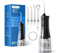 Operan Water Dental Flosser for Teeth Cordless, 300ML Rechargeable Oral Irrigator with 4 Modes, Water Flossers for Adults, IPX7 Waterproof, Use at Home/Travel, Gloss Black, 1 Pack + 4 Nozzles