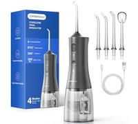 Operan Water Dental Flosser for Teeth Cordless, 300ML Rechargeable Oral Irrigator with 4 Modes, Water Flossers for Adults, IPX7 Waterproof, Use at Home/Travel, Grey，1 Pack + 4 Nozzles